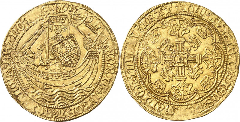 Henri VI d'Angleterre (1422-1453). Noble d’or, 1ère émission à l’annelet ND (142...