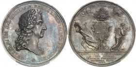 Guillaume et Marie (1689-1694). Médaille, couronnement de Guillaume III par J. Smeltzing 1689, Londres.
PCGS SP63 (36690556).
Av. * GULIELM: III D. ...