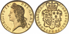 Georges II (1727-1760). 5 guinées, Flan bruni (PROOF) 1731, Londres.
NGC PF 64+ CAMEO (6066350-016).
Av. GEORGIVS. II. DEI. GRATIA. Tête laurée à ga...