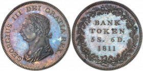 Georges III (1760-1820). Essai du dollar [5 shillings 6 deniers], Banque d’Angleterre, Flan bruni (PROOF) 1811, Londres.
PCGS PR64BN (42484287).
Av....