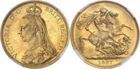 Victoria (1837-1901). 2 livres (2 pounds), jubilé de la Reine 1887, Londres.
NGC MS 63 (5780842-028).
Av. VICTORIA D : G : BRITT : REG : F : D : Bus...
