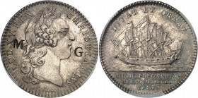 Louis XV (1715-1774). Jeton de 30 sous contremarqué MG pour Marie-Galante par Roëttiers ND 1754, Paris.
PCGS AU58 (Lec.45a par erreur) (42254759).
A...