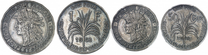 IIIe République (1870-1940). Coffret comprenant 2 épreuves en argent de 50 centi...