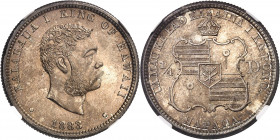 Kalakaua (1874-1891). 1/4 de dollar 1883, San Francisco.
NGC MS 65 (5883940-007).
Av. KALAKAUA I KING OF HAWAII. Tête nue à droite, au-dessous (date...