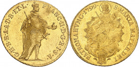 François Ier (1792-1835). Ducat 1799, Kremnitz.
NGC MS 61 (5782534-016).
Av. FRANC. II. D. G. R. I. S. A. G. H. B. R. A. A. D. B. ET L. L’Empereur c...