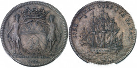 Louis XV (1715-1774). Jeton de la 2e Compagnie des Indes orientales 1723, Rennes.
PCGS XF40BN (42254712).
Av. COMPAGNIE DES INDES (date) à l’exergue...