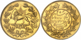 Ahmad Chah Qadjar (1909-1925). 5 tomans AH 1332/1 (1913), Téhéran.
PCGS UNC Detail - Bent (40602573).
Av. Le Lion tenant le sabre dans une couronne ...