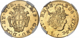 Gênes, République (1528-1797). 24 lire 1793, Gênes.
NGC MS 64 (5883925-005).
Av. DUX. ET. GUB. - REIP. GENU. Écu couronné et soutenu par deux griffo...