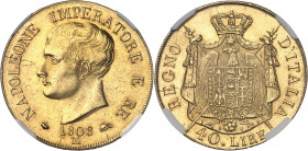 Milan, royaume d’Italie, Napoléon Ier (1805-1814). 40 lire, tranche en relief 1808, M, Milan.
NGC MS 61 (6143951-004).
Av. NAPOLEON IMPERATORE E RE ...