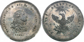 Naples et Sicile, Ferdinand IV (1759-1816). 30 tari 1785 GLC, Palerme.
PCGS Genuine Scratch-UNC Detail (41817936).
Av. FERDINANDVS. D. G. SICIL. ET....