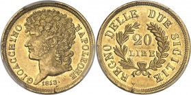 Naples, Joachim Murat (1808-1815). 20 lire 1813, Naples.
PCGS MS62 (41821026).
Av. GIOACCHINO NAPOLEONE. Buste à gauche, au-dessous (date). 
Rv. RE...