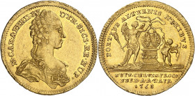 Naples et Sicile, Ferdinand IV (1759-1816). Médaillette ou jeton d’or, mariage par procuration de Ferdinand IV et de Marie-Caroline 1768, Vienne.
NGC...
