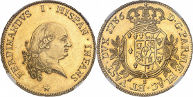 Parme, Ferdinand de Bourbon (1765-1802). 6 doppie 1786, Parme.
NGC MS 61 (5780868-004).
Av. FERDINANDVS I. HISPAN. INFANS. Buste à droite, signature...
