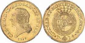 Savoie, Charles-Emmanuel III, 2e période (1755-1773). Demi-carlin de 2,5 doppie 1757, Turin.
NGC AU 58 (5780868-005).
Av. CAR. EM. D. G. REX. SAR. C...