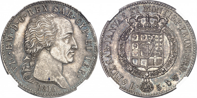 Savoie-Sardaigne, Victor-Emmanuel Ier (1814-1821). 5 lire 1816, Turin.
NGC MS 6...