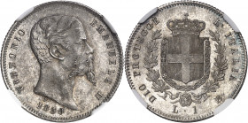 Savoie-Sardaigne, Victor-Emmanuel II (1849-1861). 1 lire 1859, B, Bologne.
NGC MS 65 (5887105-034).
Av. VITTORIO EMANUELE II. Tête nue du Roi à droi...