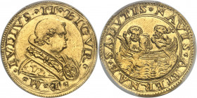 Vatican, Jules II (1503-1513). Doppio fiorino (double florin) ND (1503-1513), Rome.
PCGS MS62 (42446611).
Av. .IVLIVS. II. LIGVR. P. M. Buste à droi...