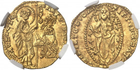 Venise, Antonio Venier (1382-1400). Sequin ND (1382-1400), Venise.
NGC MS 64 (3928125-017).
Av. ANTO. VENENTO - S. M. VENET. Le doge agenouillé deva...