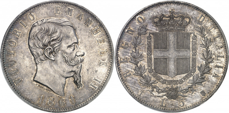 Victor-Emmanuel II (1861-1878). 5 lire 1861, T, Turin.
PCGS MS62 (41026148).
A...