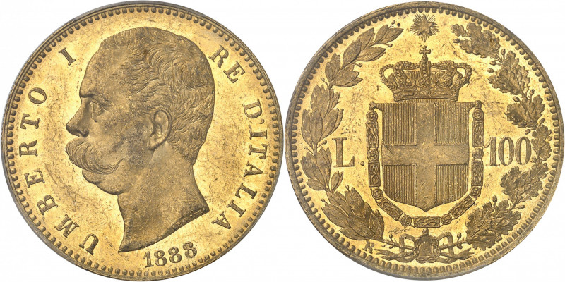 Umberto I (1878-1900). 100 lire 1888, R, Rome.
PCGS MS62 (83866632).
Av. UMBER...