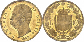 Umberto I (1878-1900). 100 lire 1888, R, Rome.
PCGS MS62 (83866632).
Av. UMBERTO I RE D’ITALIA (date). Tête nue à gauche, signature SPERANZA. 
Rv. ...