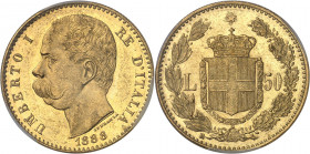 Umberto I (1878-1900). 50 lire 1888, R, Rome.
PCGS MS63 (39066510).
Av. UMBERTO I RE D’ITALIA (date). Tête nue à gauche, signature SPERANZA. 
Rv. L...