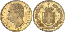 Umberto I (1878-1900). 50 lire 1891, R, Rome.
PCGS MS62 (42446603).
Av. UMBERTO I RE D’ITALIA (date). Tête nue à gauche, signature SPERANZA. 
Rv. L...