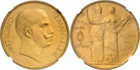 Victor-Emmanuel III (1900-1946). Essai de 100 lire avec Minerve et l’Agriculture en bronze doré par S. Johnson, Flan bruni (PROOF) 1903, Milan (Johnso...