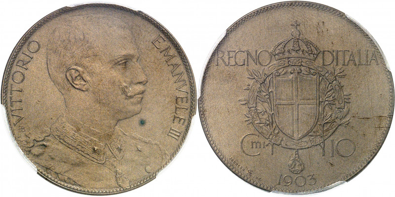 Victor-Emmanuel III (1900-1946). Essai de 10 centimes par S. Johnson 1903, Milan...