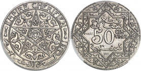 Moulay Yussef (1330-1346 AH / 1912-1927). Essai de 50 centimes ND (AH 1340 = 1921), Poissy (éclair).
PCGS SP68 (41374314).
Av. EMPIRE CHERIFIEN. Éto...