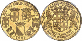 République des Sept Provinces-Unies des Pays-Bas (1581-1795), Utrecht. 30 stuivers Or ou 6 ducats 1685, Utrecht.
NGC MS 63 GOLD OFF METAL STRIKE (422...