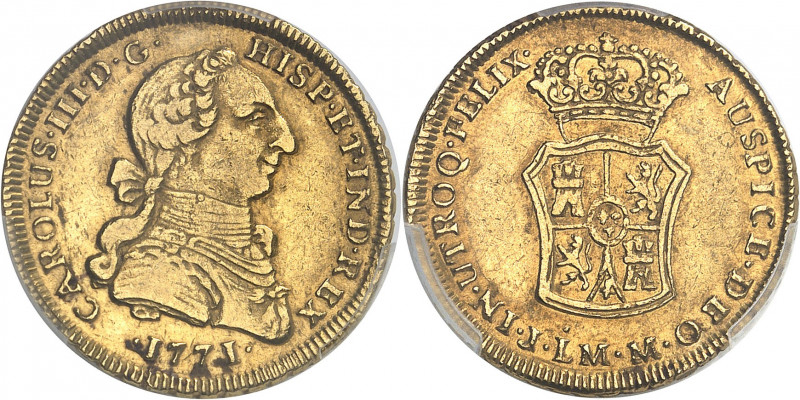 Charles III (1759-1788). 2 escudos 1771 J-M, LM, Lima.
PCGS XF45 (42446600).
A...