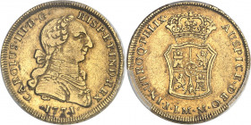 Charles III (1759-1788). 2 escudos 1771 J-M, LM, Lima.
PCGS XF45 (42446600).
Av. CAROL. III. D. G. HISP. ET IND. R. Buste du Roi à droite, drapé et ...