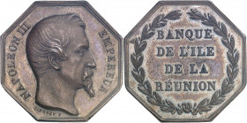 Second Empire / Napoléon III (1852-1870). Jeton de la Banque de l’île de la Réunion ND (1852-1860), Paris.
PCGS MS64 (42254620).
Av. NAPOLEON III EM...
