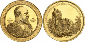 Nicolas II (1894-1917). Médaille d’Or, mort d’Alexandre III par P. Stadnitsky 1894, Saint-Pétersbourg.
NGC MS 62 (6142661-001).
Av. Légende en cyril...