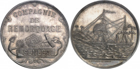 Second Empire / Napoléon III (1852-1870). Jeton de la Compagnie de remorquage du Sénégal ND (1860-1879), Paris.
PCGS MS63 (42254728).
Av. COMPAGNIE ...