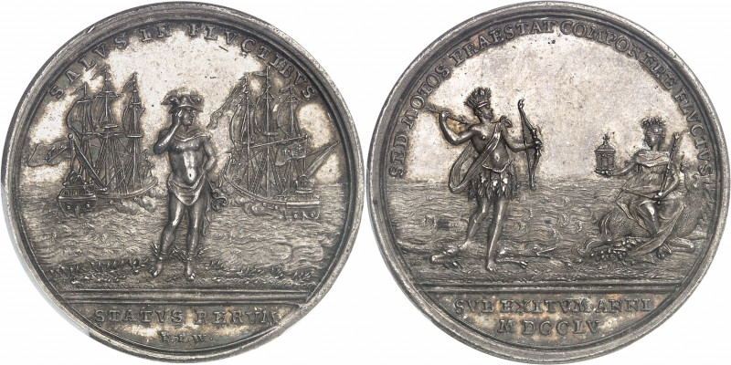Amérique-Canada (colonies françaises), Louis XV (1715-1774). Médaille, Combat du...