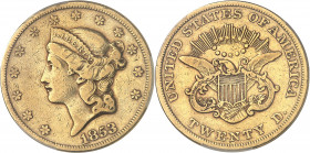 République fédérale des États-Unis d’Amérique (1776-à nos jours). 20 dollars Liberty, sans devise 1853/’2’, Philadelphie.
PCGS VF25 (41821128).
Av. ...