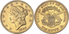 République fédérale des États-Unis d’Amérique (1776-à nos jours). 20 dollars Liberty, sans devise 1855, Philadelphie.
PCGS AU53 (41821130).
Av. Dans...