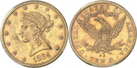 République fédérale des États-Unis d’Amérique (1776-à nos jours). 10 dollars Liberty 1884, CC, Carson City.
PCGS AU58 (41297681).
Av. Dans une bordu...
