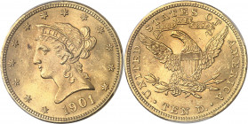 République fédérale des États-Unis d’Amérique (1776-à nos jours). 10 dollars Liberty 1901, Philadelphie.
PCGS MS64+ (41821287).
Av. Dans une bordure...