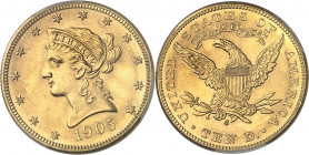 République fédérale des États-Unis d’Amérique (1776-à nos jours). 10 dollars Liberty 1905, S, San Francisco.
PCGS MS64 (41821290).
Av. Dans une bord...