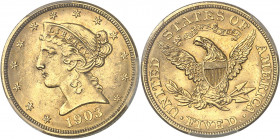 République fédérale des États-Unis d’Amérique (1776-à nos jours). 5 dollars Liberty 1903, Philadelphie.
PCGS MS64 (41821376).
Av. Dans une bordure d...