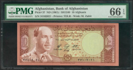 AFGHANISTAN. 10 Afghanis. 1961. (Pick: 37). PMG66EPQ. Todas las imágenes disponibles en la página web de Ibercoin
