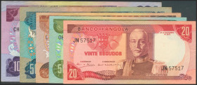 ANGOLA. Set of 5 banknotes, complete series (20 Escudos, 50 Escudos, 100 Escudos, 500 Escudos and 1000 Escudos). 1972. Banco de Angola. (Pick: 99, 100...