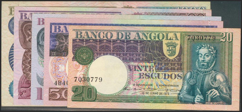 ANGOLA. Set of 5 banknotes, complete series (20 Escudos, 50 Escudos, 100 Escudos...