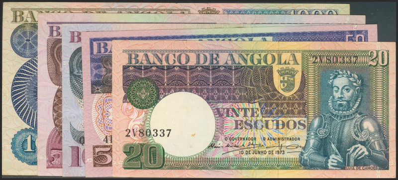 ANGOLA. Set of 5 banknotes, complete series (20 Escudos, 50 Escudos, 100 Escudos...