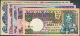 ANGOLA. Set of 5 banknotes, complete series (20 Escudos, 50 Escudos, 100 Escudos, 500 Escudos and 1000 Escudos). 1973. Banco de Angola. (Pick: 104, 10...