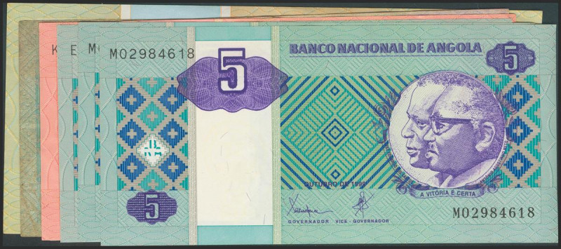 ANGOLA. Set of 7 banknotes: 5 Escudos (3), 10 Escudos, 100 Escudos and 1000 Escu...