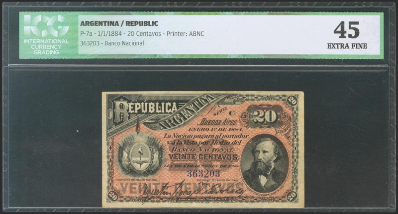 ARGENTINA. 20 Centavos. 1 January 1884. (Pick: 7a). ICG45. Todas las imágenes di...
